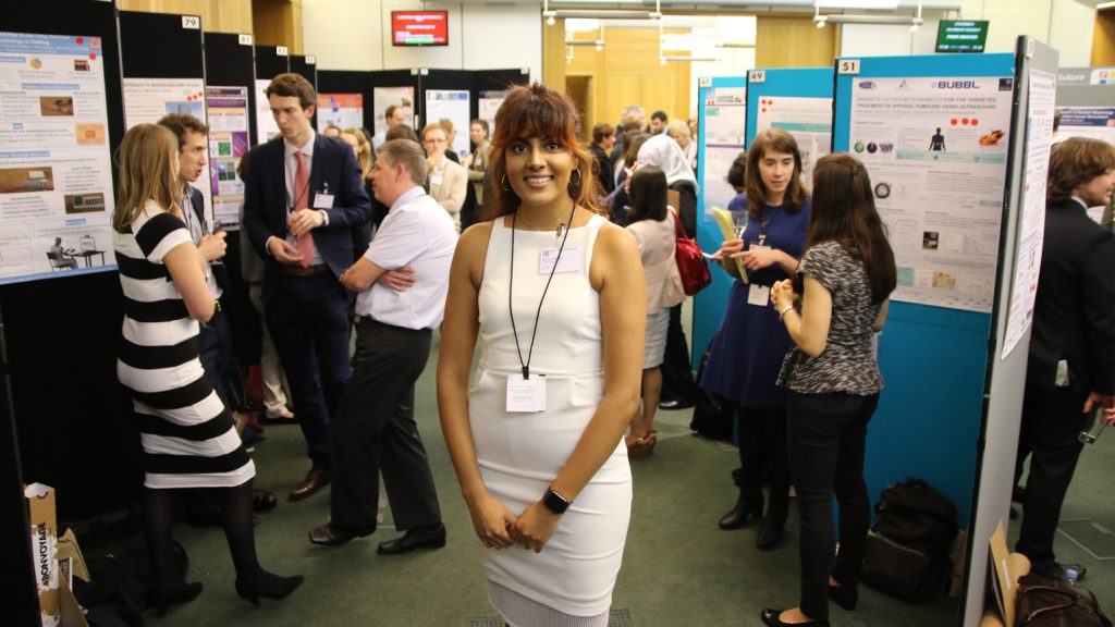 Representing the department's Biomaterials Processing Group led by Professor Mohan Edirisinghe, PhD student Rupy Matharu showcased her work on antimicrobial fibres for air and water filtration systems.